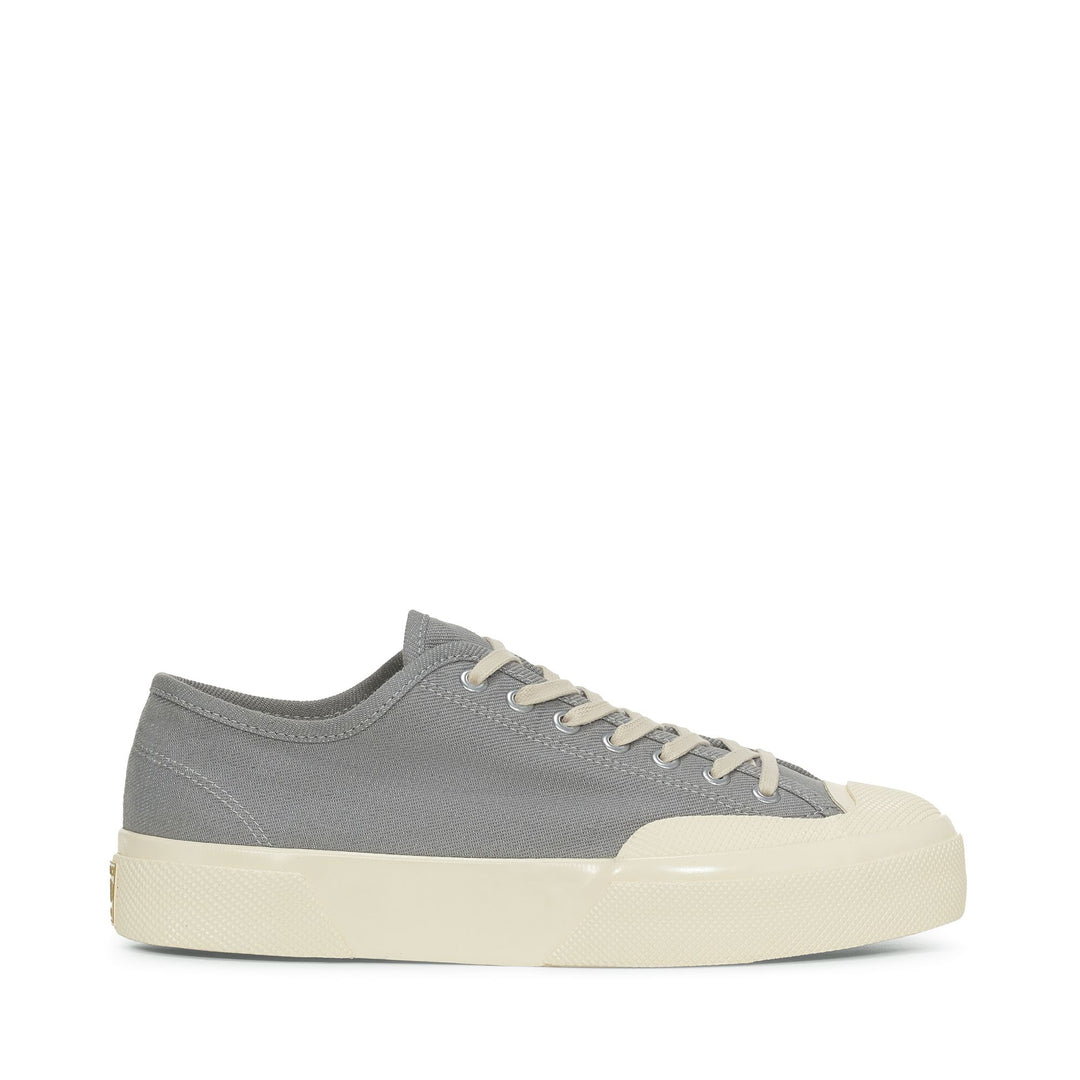 Graue Low Cut-Sneakers mit Denim-Obermaterial 01
