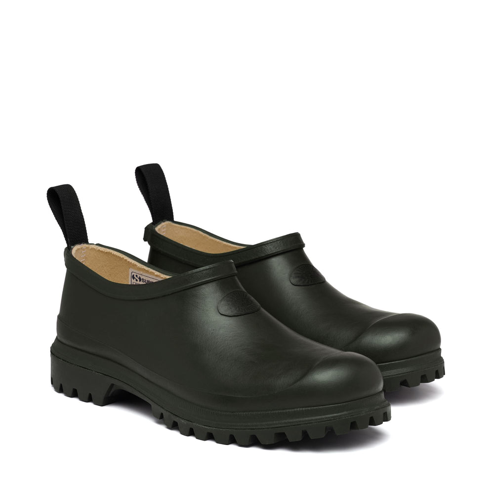 Niedrig geschnittene Unisex-Pantoletten aus Gummi in Grün mit Baumwollfutter 02