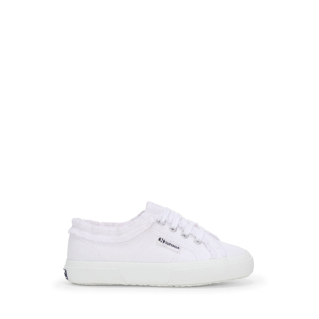 Niedrig geschnittene weiße Mädchen-Sneaker mit Obermaterial aus Jersey 01