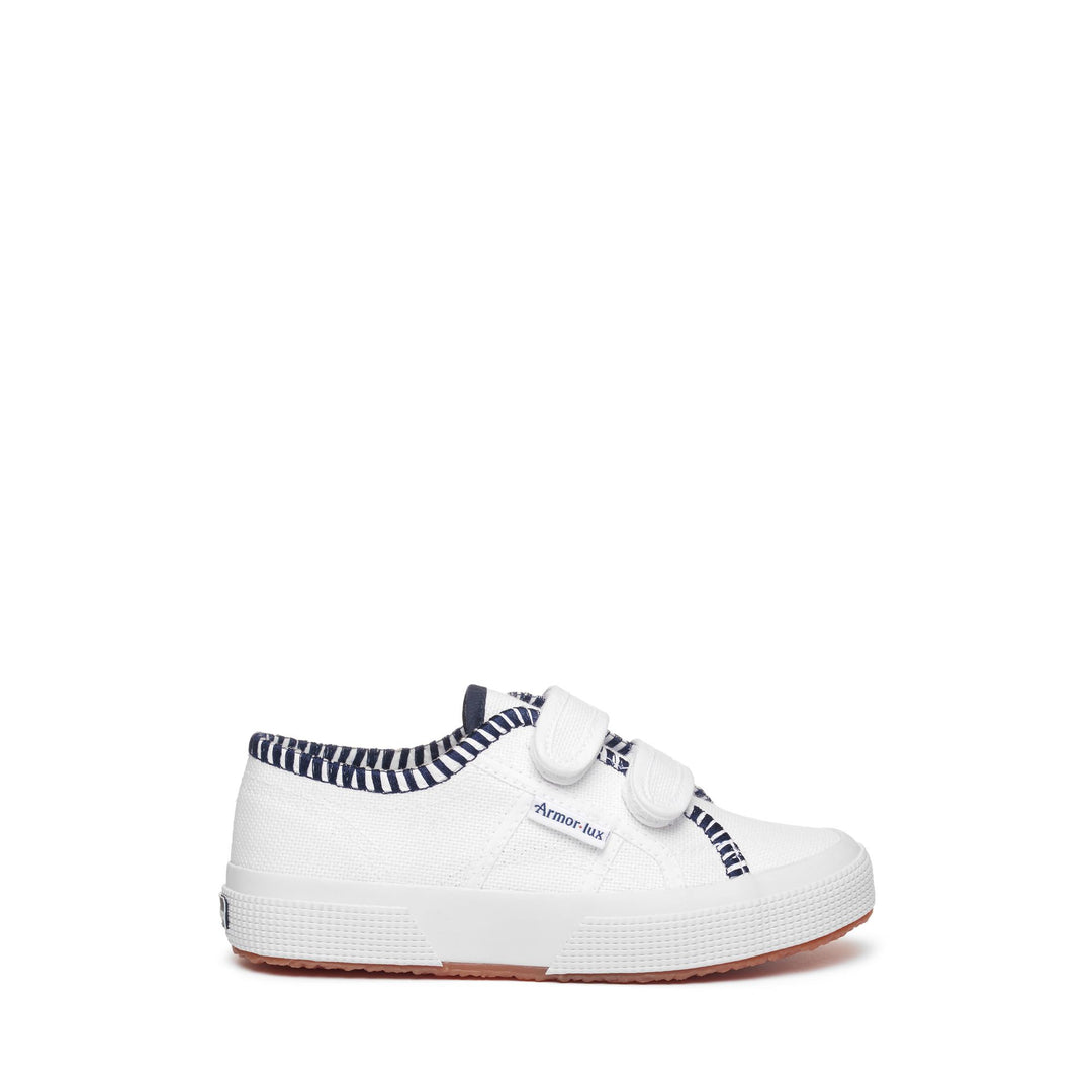 Weiße Kinder-Sneaker mit Obermaterial aus Baumwolle 01
