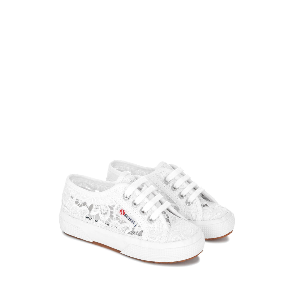 Weiße Mädchen-Sneaker mit Obermaterial aus Makramee-Spitze 02