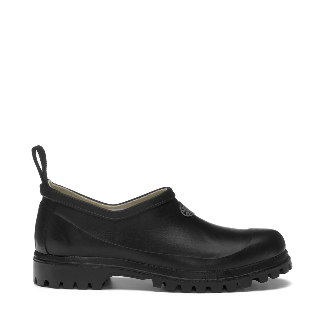 Niedrig geschnittene Unisex-Pantoletten aus schwarzem Gummi mit Baumwollfutter 01