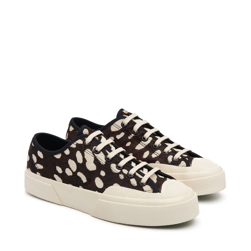 Unisex Low Cut Sneakers Schwarz Beige mit Obermaterial aus Kalbshaar 02