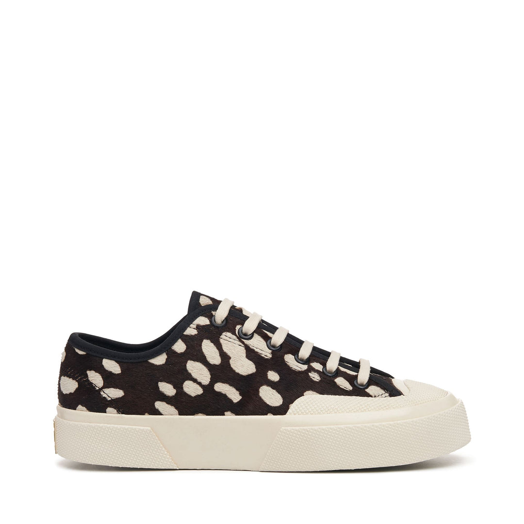 Unisex Low Cut Sneakers Schwarz Beige mit Obermaterial aus Kalbshaar 01