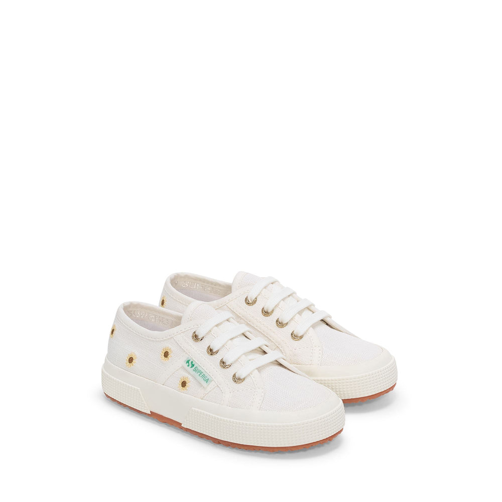 Weiße Low Cut Sneakers für Kinder mit Obermaterial aus Leinen 02