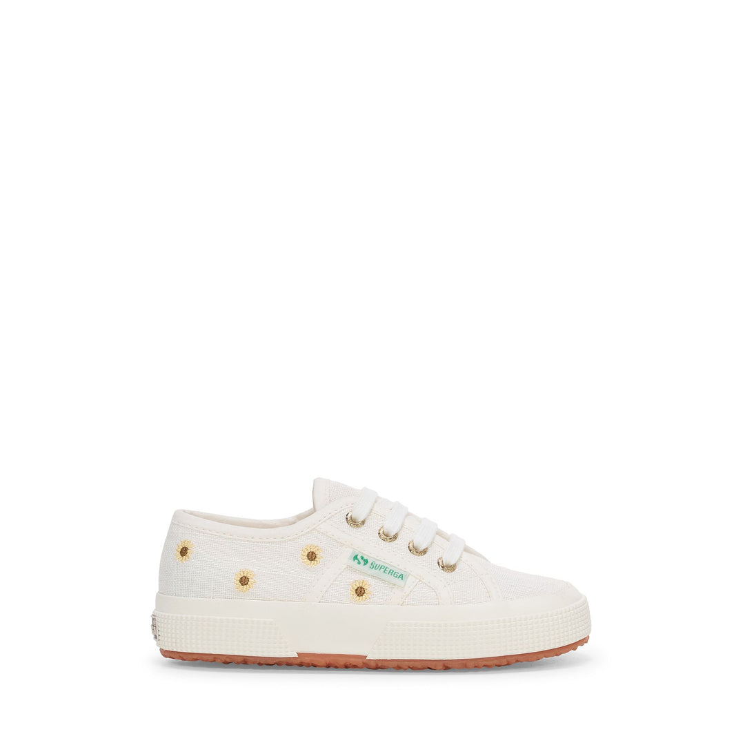 Weiße Low Cut Sneakers für Kinder mit Obermaterial aus Leinen 01