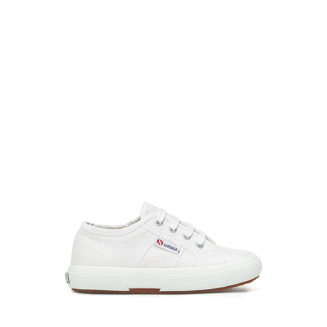 Klassische weiße Kinder-Sneaker mit Obermaterial aus Baumwolle 01