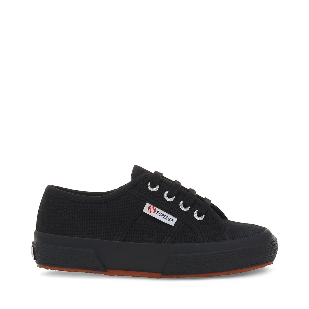 Klassische, komplett schwarze Kinder-Sneaker mit Obermaterial aus Baumwolle 01
